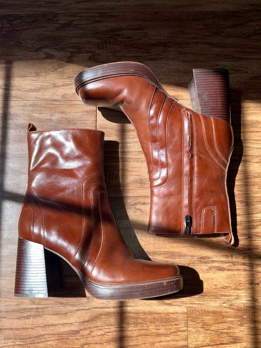 Marc Fisher Abitha leather retro platform block heel booties